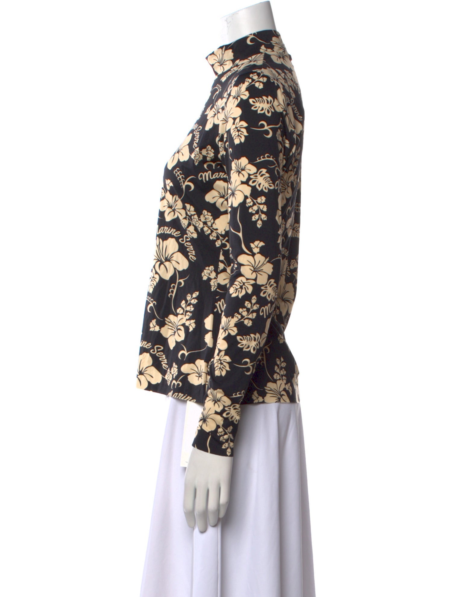 Marine Serre Floral Print Mock Neck Button-Up Top