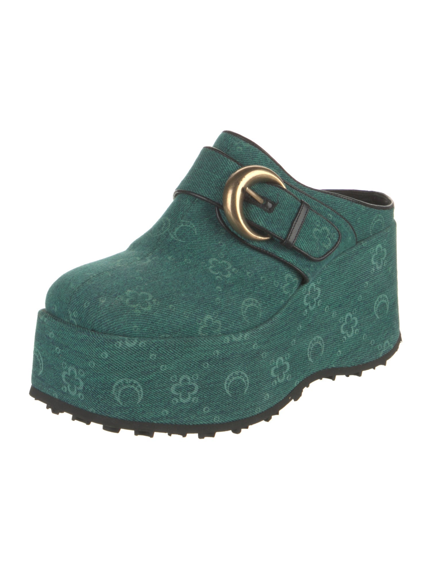 Marine Serre Denim Leather Trim Embellishment Mules