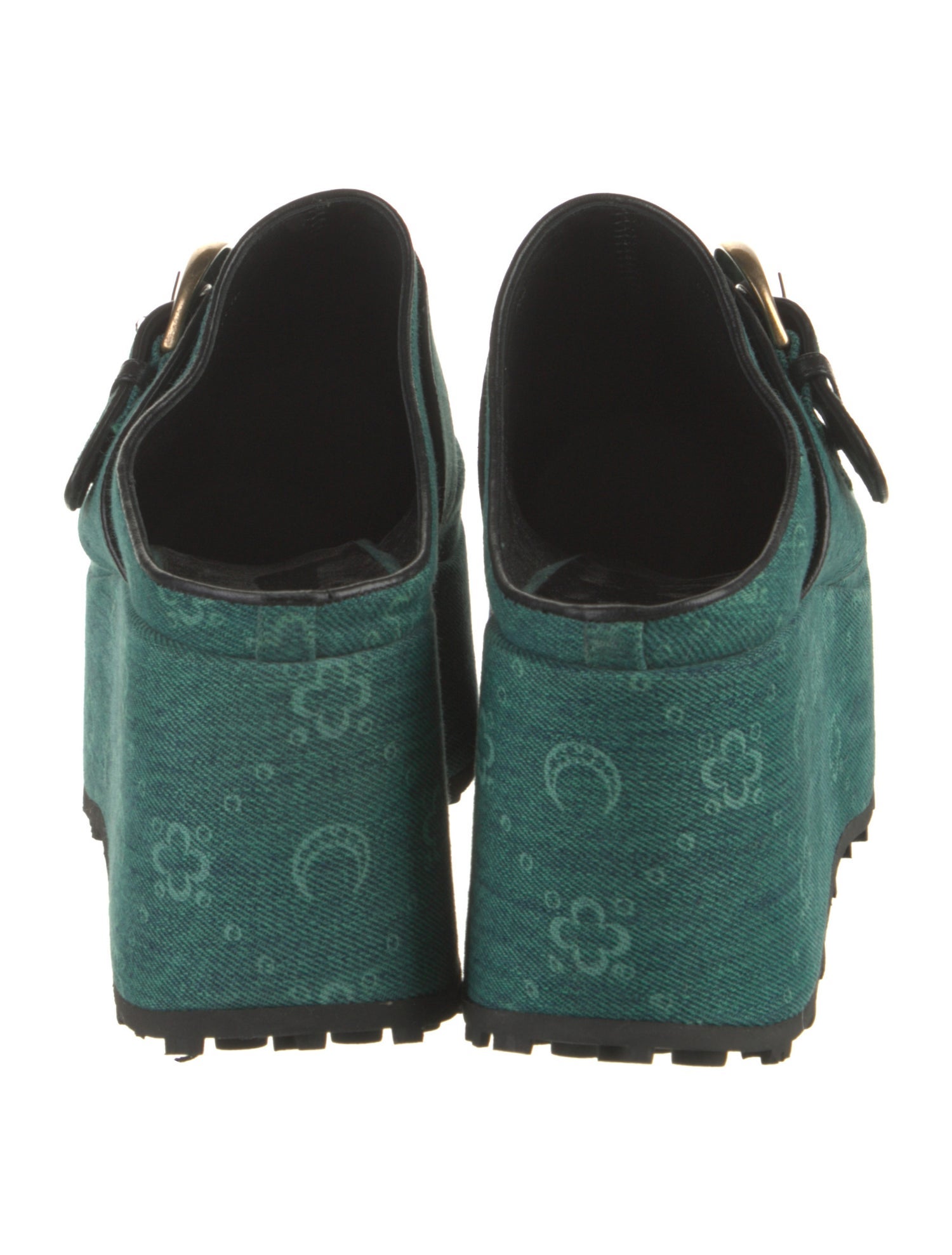 Marine Serre Denim Leather Trim Embellishment Mules