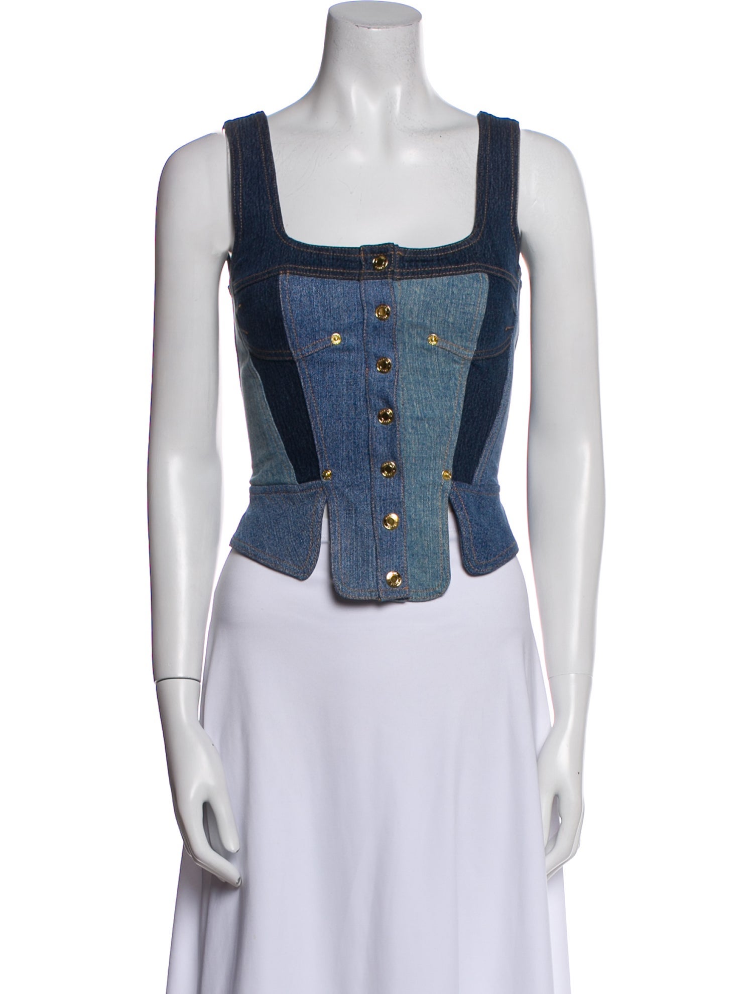 Marine Serre Colorblock Pattern Square Neckline Crop Top