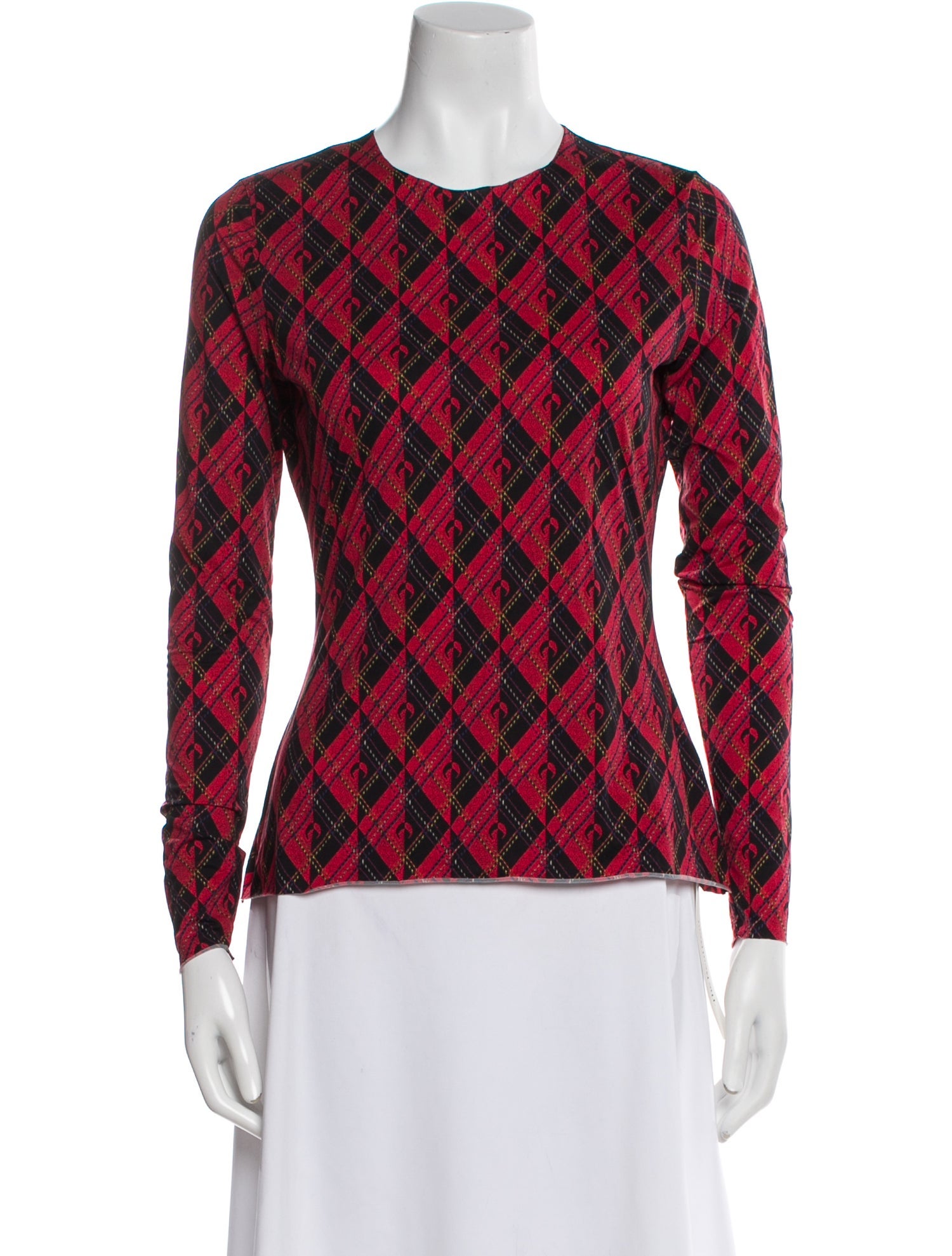 Marine Serre Plaid Print Crew Neck Top