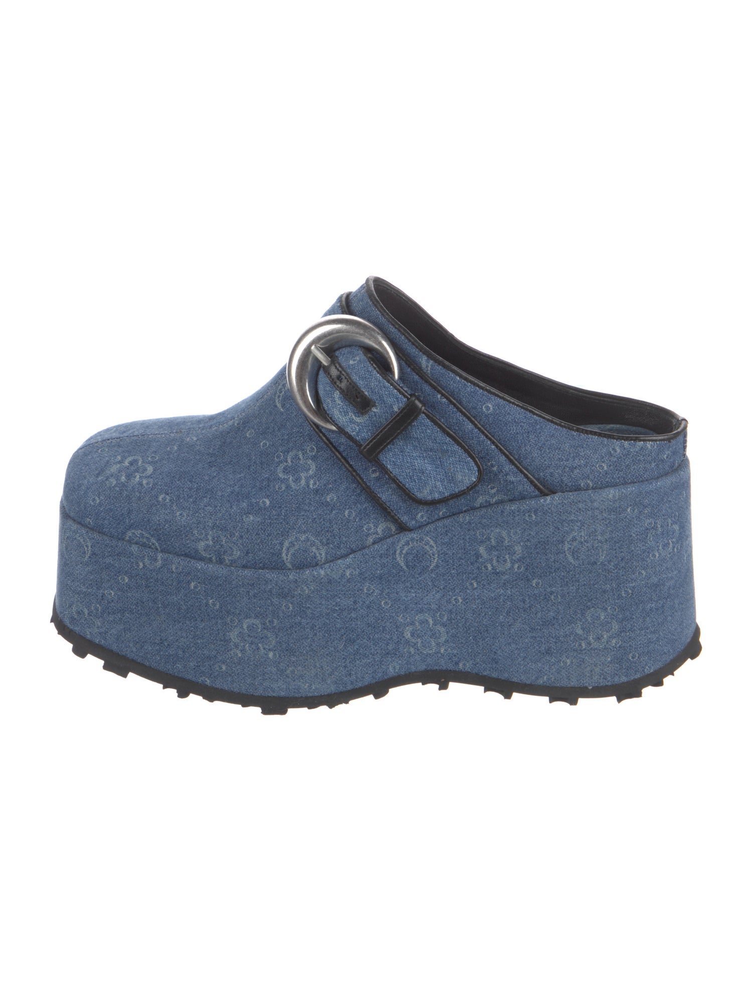 Marine Serre Denim Leather Trim Embellishment Mules