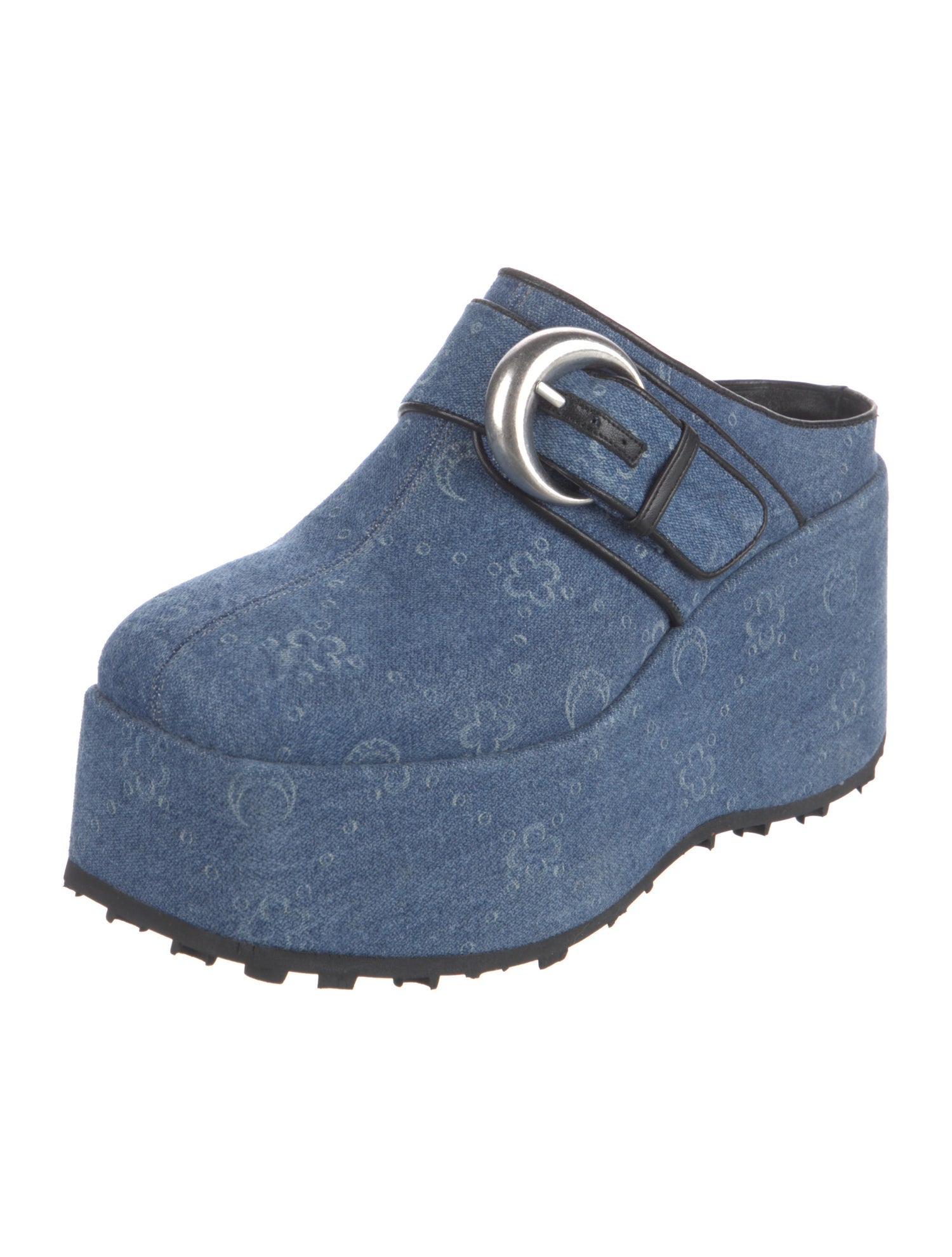 Marine Serre Denim Leather Trim Embellishment Mules