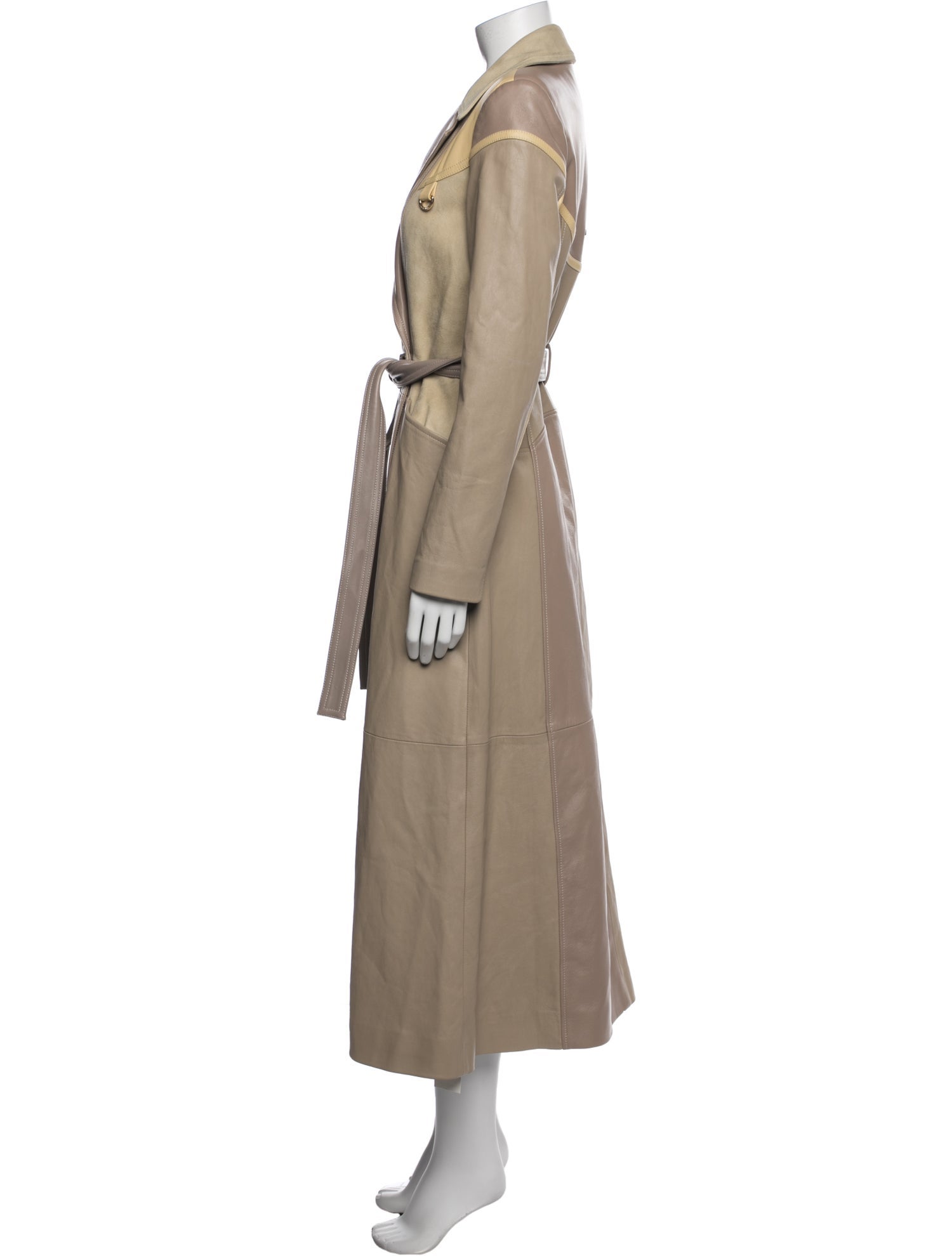 Marine Serre Leather Colorblock Pattern Trench Coat
