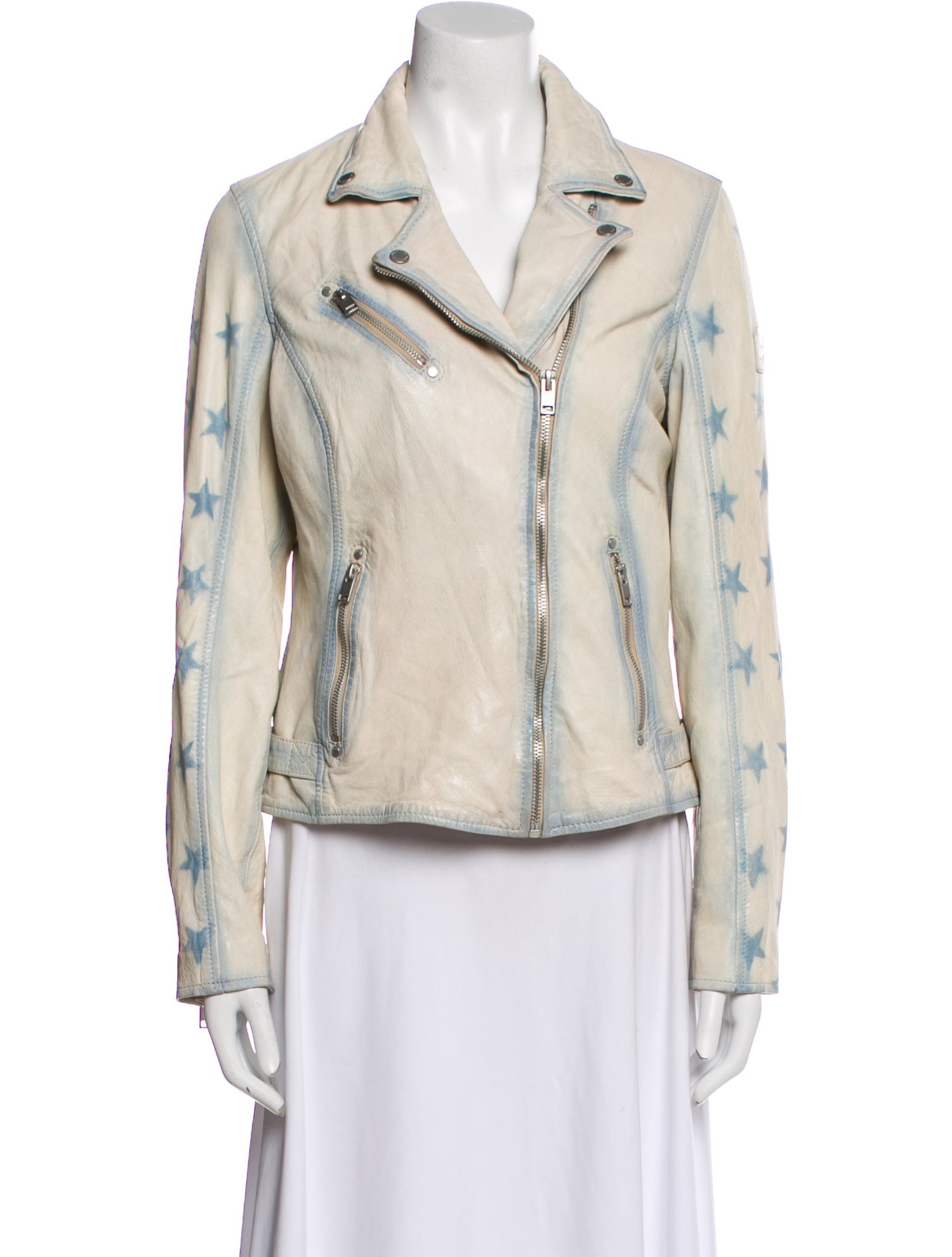 Mauritius Lamb Leather Tie-Dye Print Biker Jacket