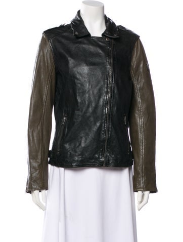 Pre-owned Mauritius Leather Biker Jacket In Green