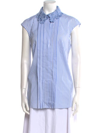 Maison Common Striped Short Sleeve Button-Up Top
