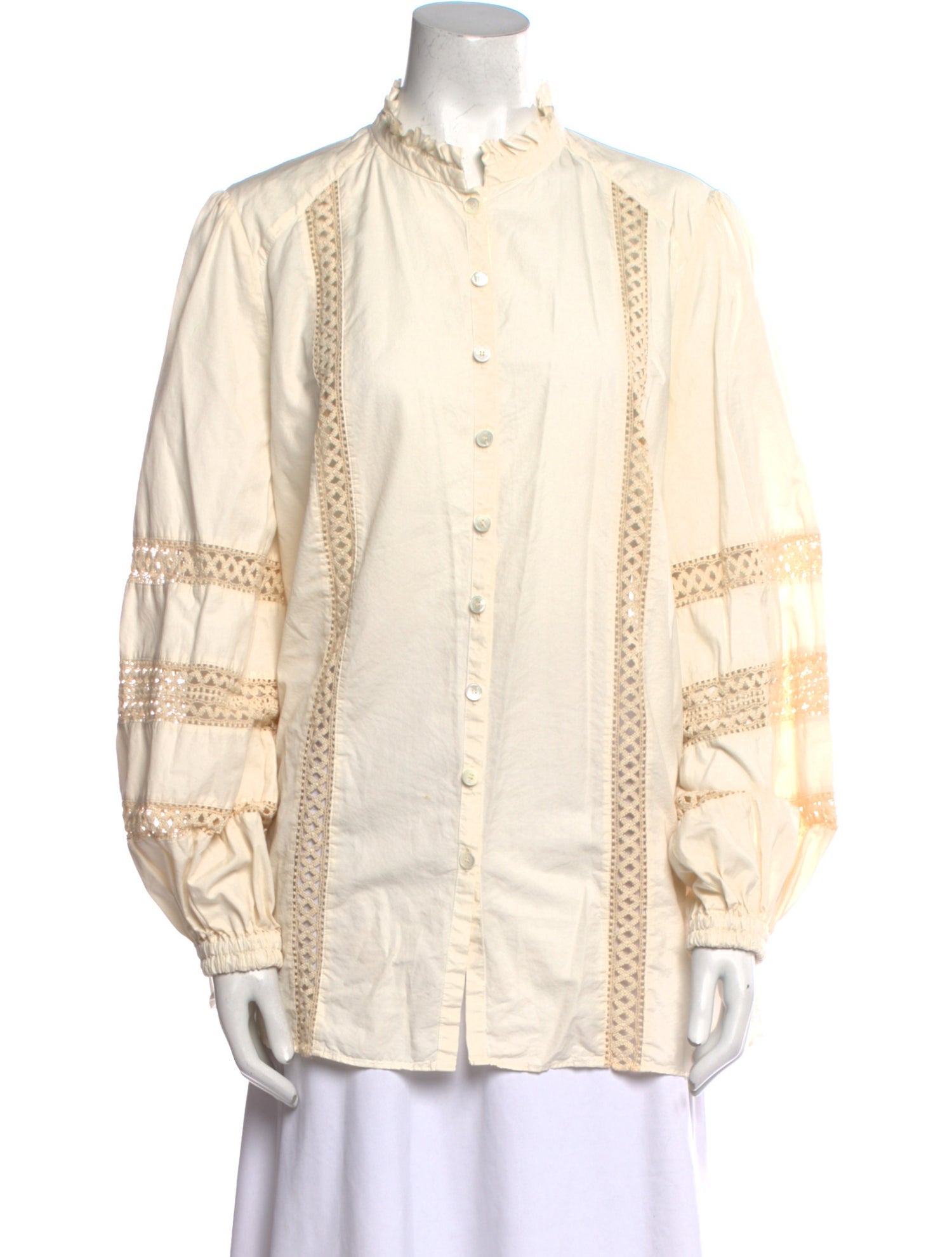 Maison Common Mock Neck Long Sleeve Button-Up Top