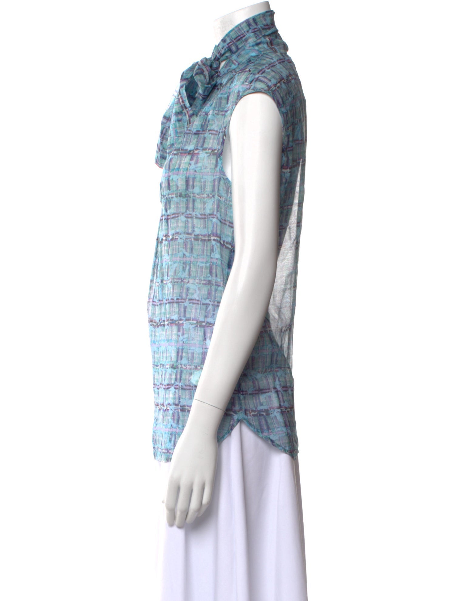 Maison Common Plaid Print Cowl Neck Blouse w/ Tags