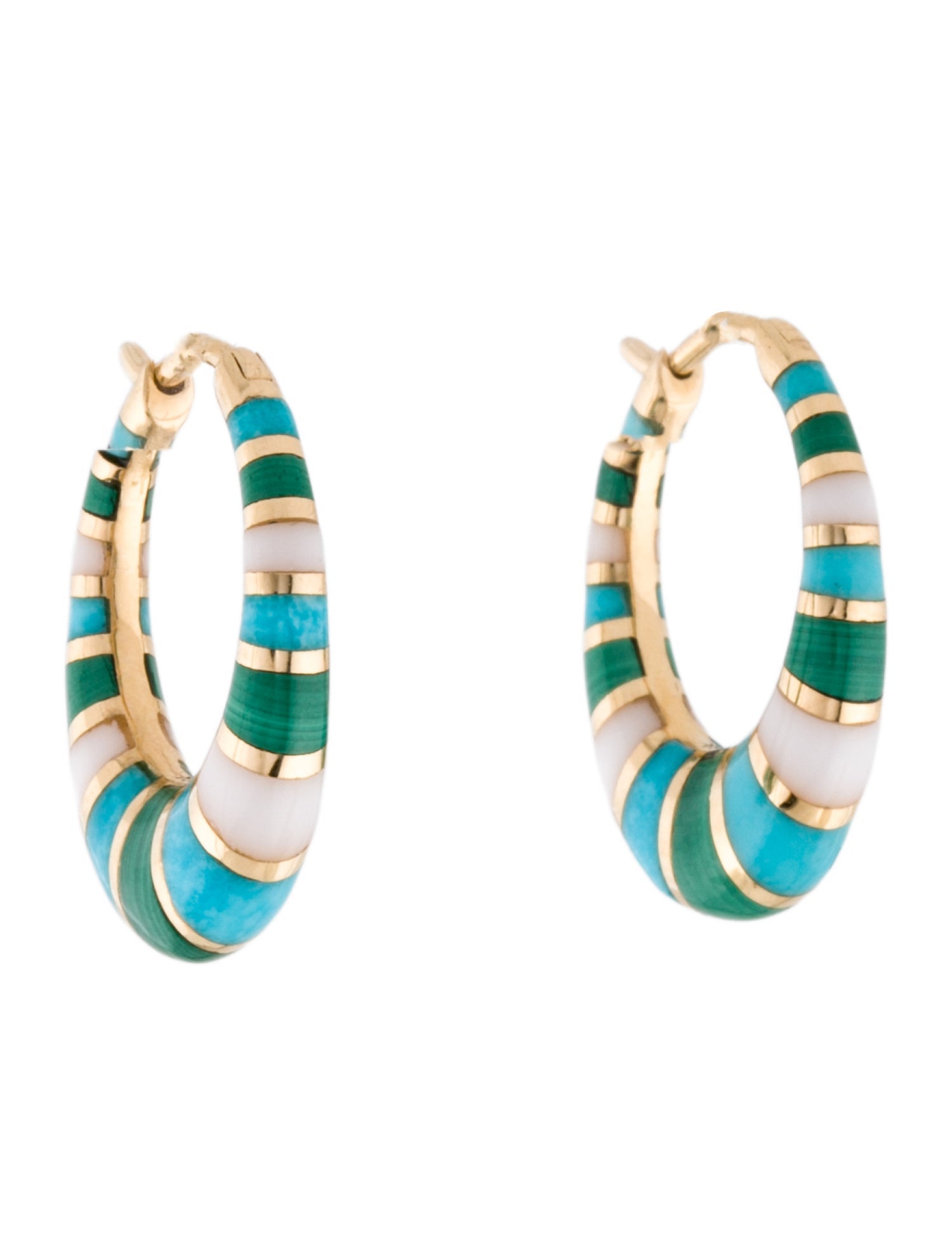 Orly Marcel 18K Turquoise, Malachite & White Onyx Mini Inlay Hoops
