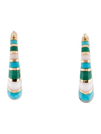 Orly Marcel 18K Turquoise, Malachite & White Onyx Mini Inlay Hoops