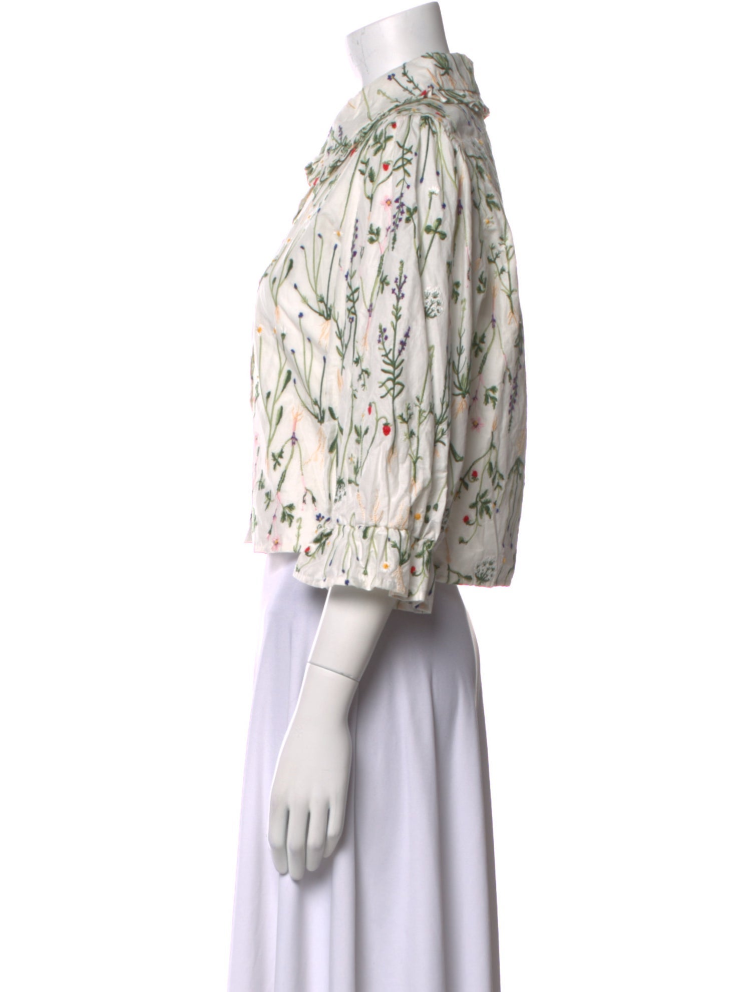 Meadows Floral Print Three-Quarter Sleeve Crop Top