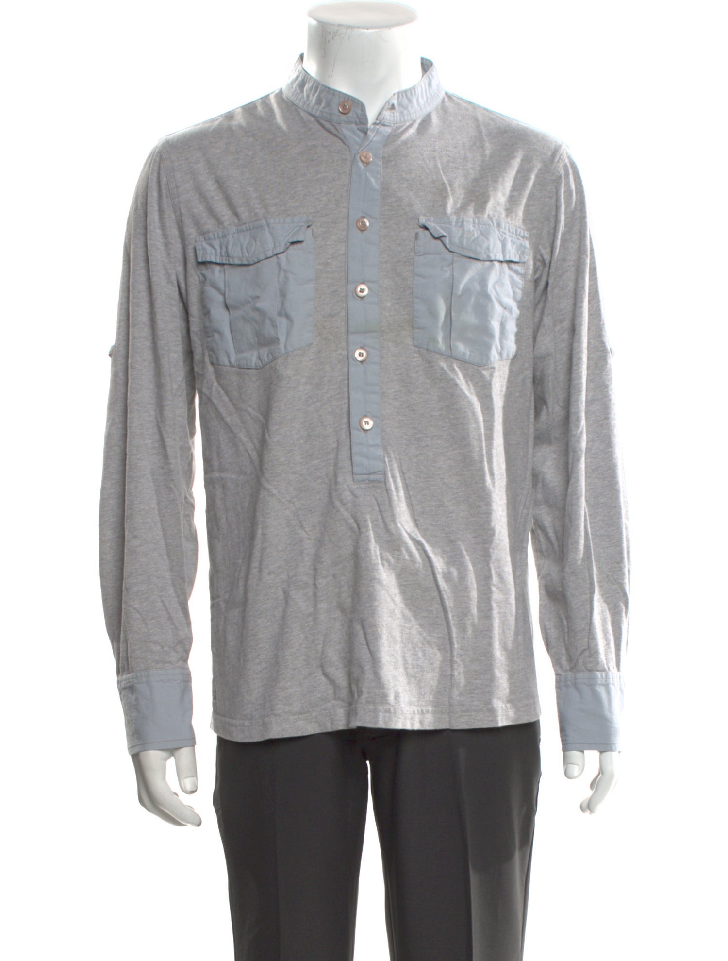 Maharishi Colorblock Pattern Mock Neck Henley