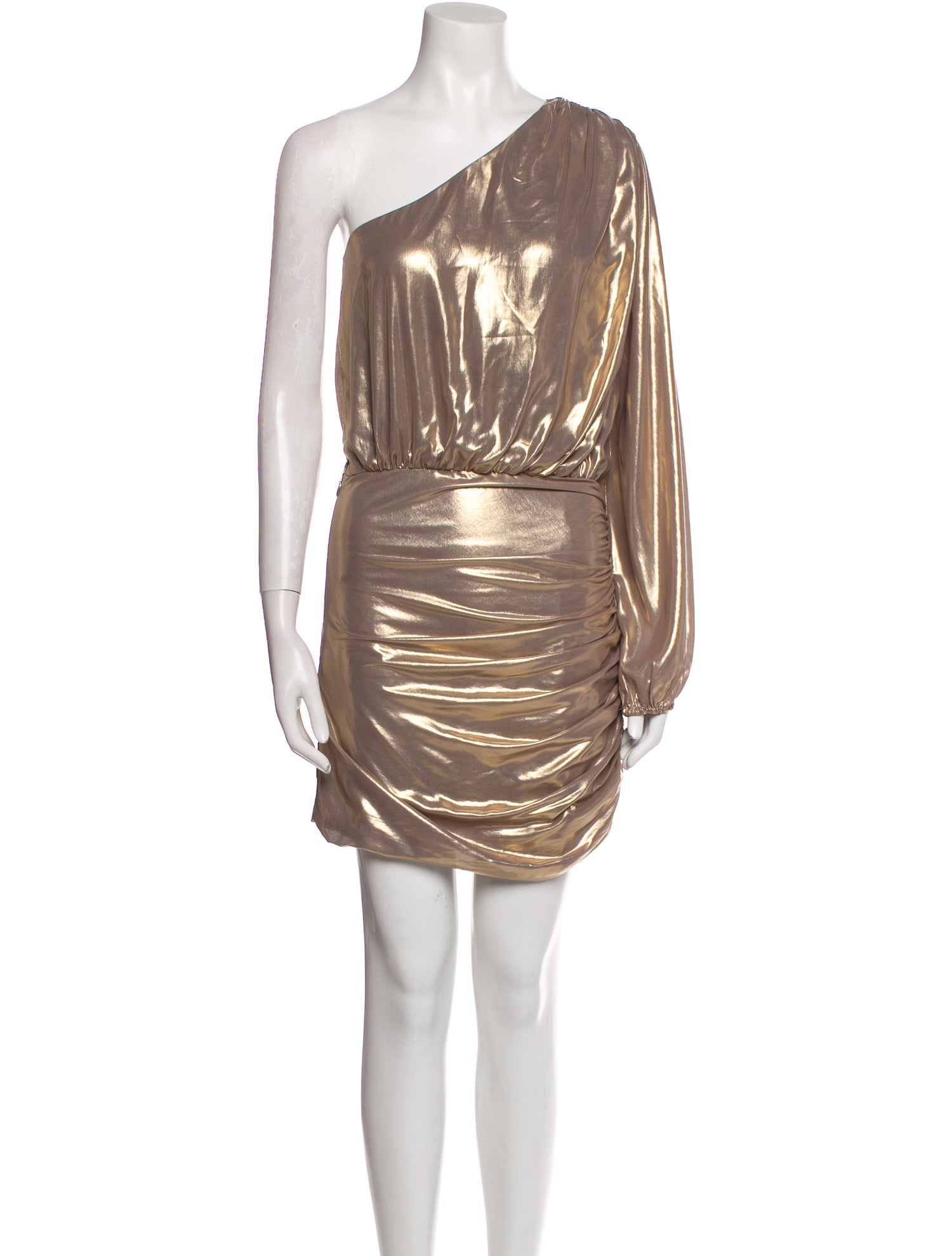 green emerald velvet dress Gold Metallic Foil Pattern One Shoulder Mini Dress main image 1