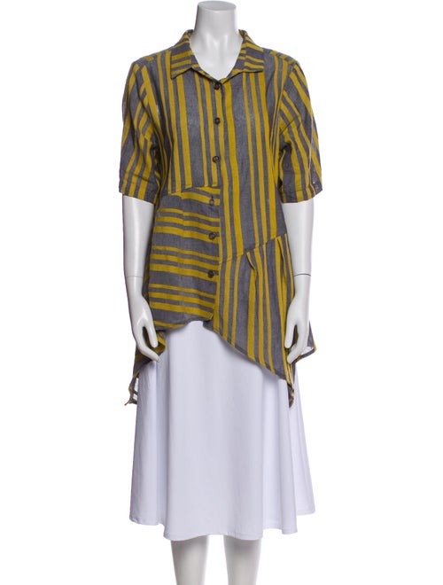 M Square Striped Short Sleeve Button-Up Top