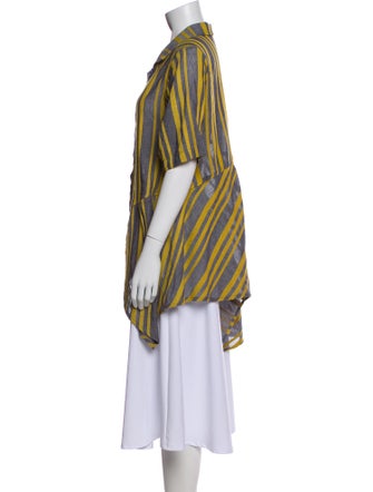 M Square Striped Short Sleeve Button-Up Top