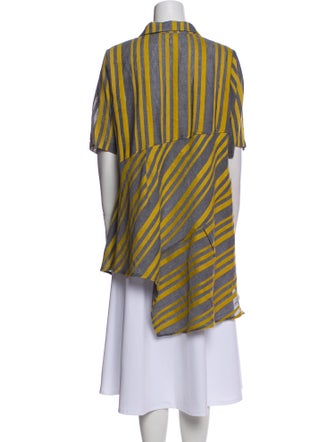 M Square Striped Short Sleeve Button-Up Top