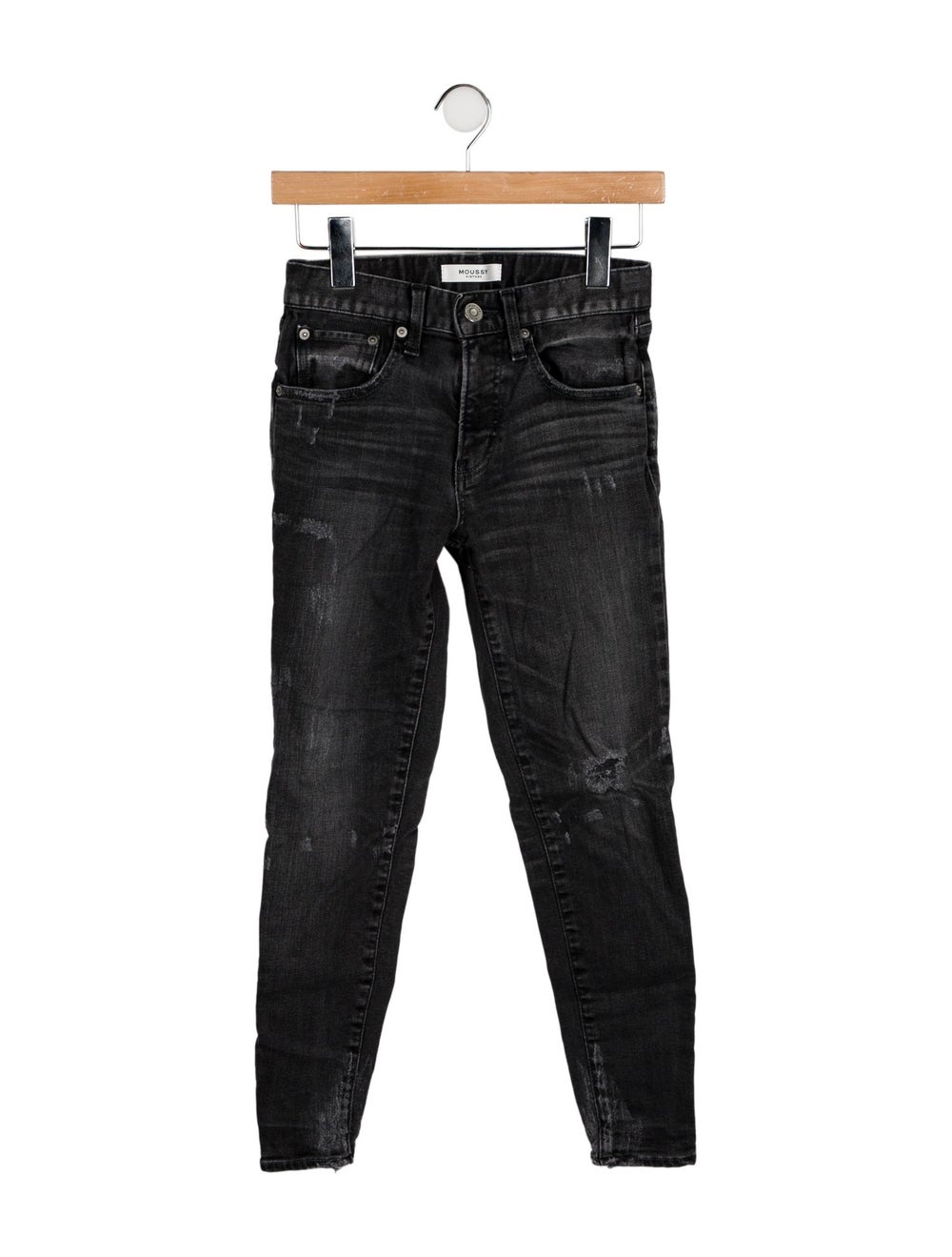 Moussy Vintage Skinny Leg Jeans Grey Mid-Rise Cropped & 5 Pockets Raw-Edge & Distressed Accents