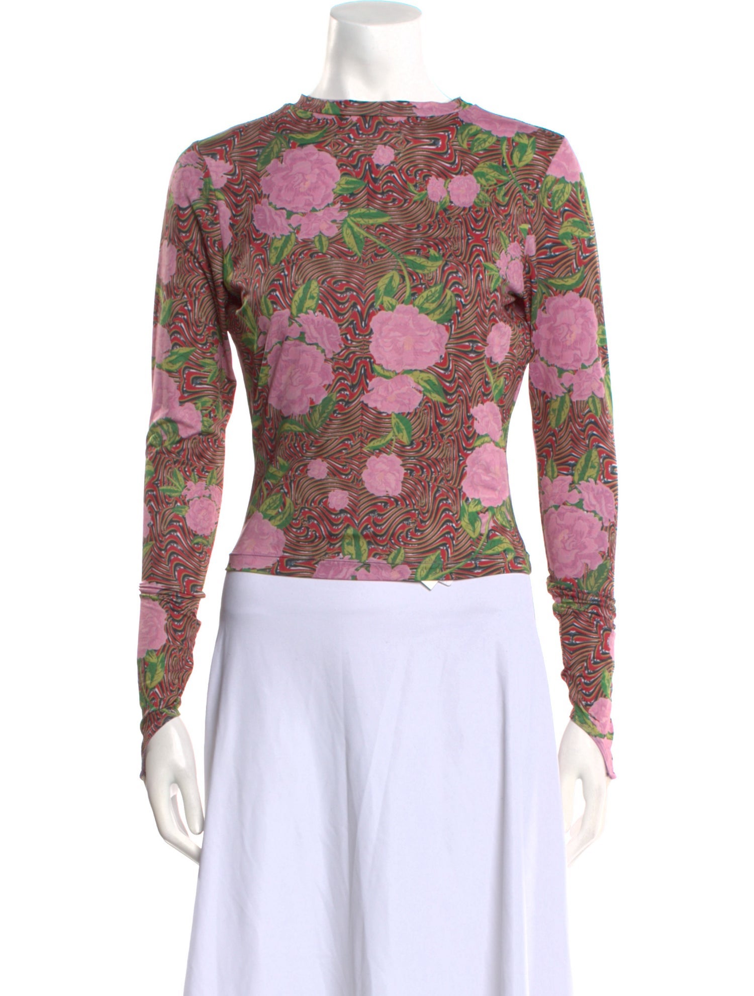 Maisie Wilen Floral Print Mock Neck Crop Top