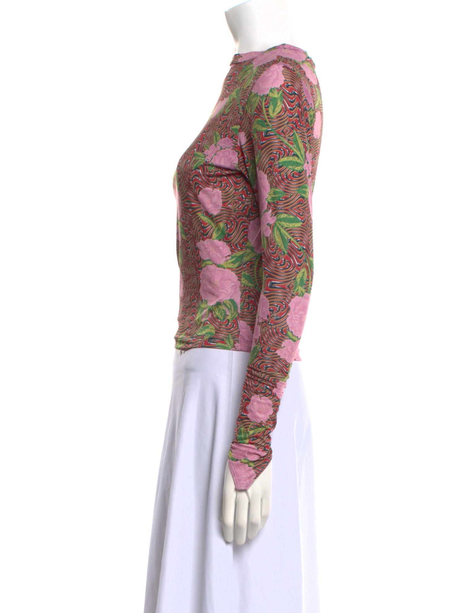 Maisie Wilen Floral Print Mock Neck Crop Top