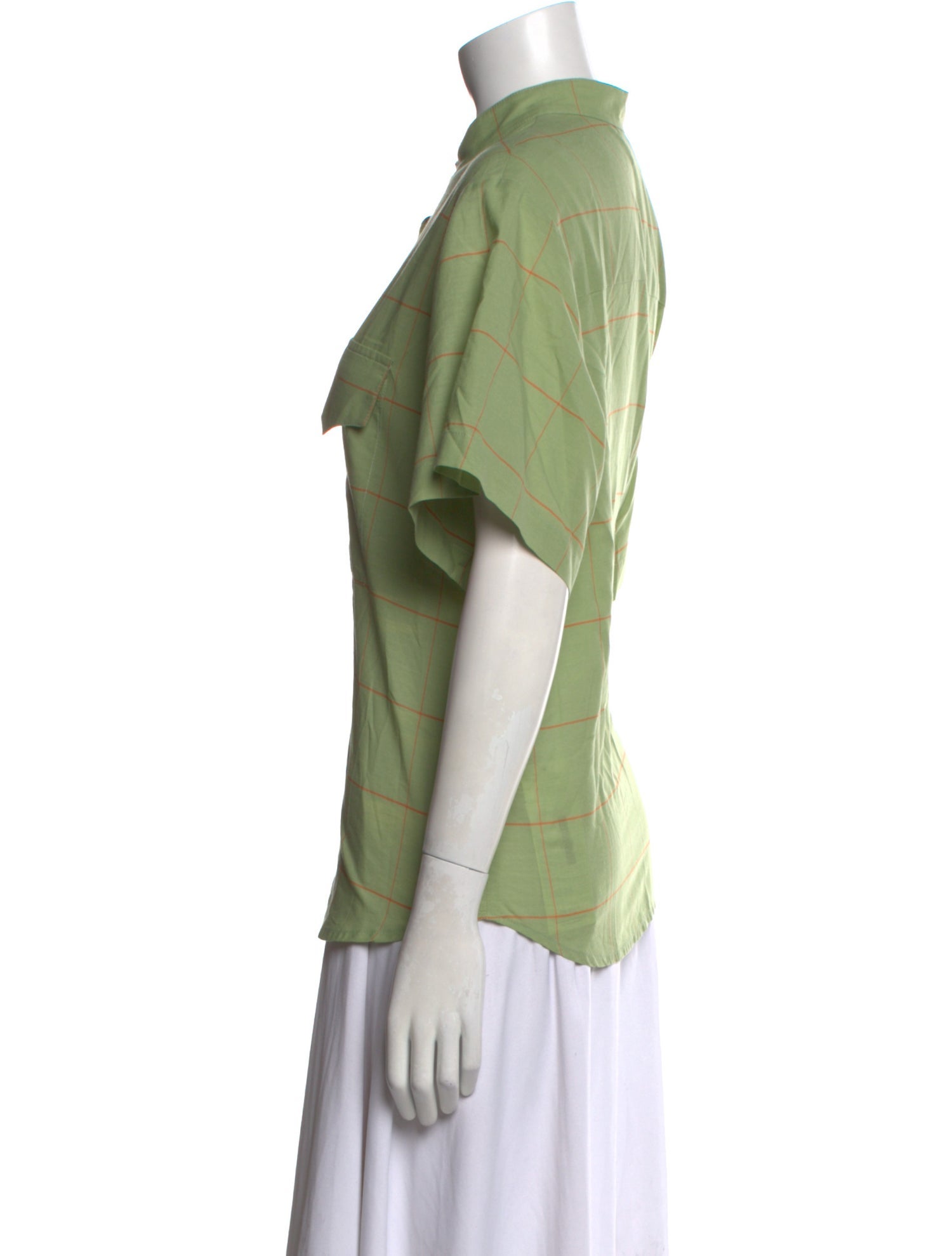 Matin Plaid Print Short Sleeve Button-Up Top