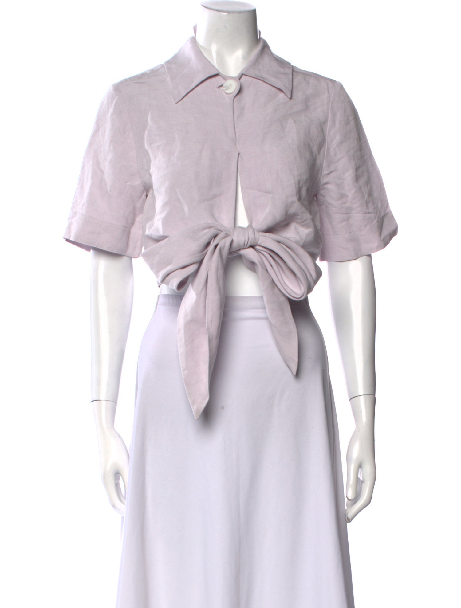 Matthew Bruch Linen Short Sleeve Crop Top