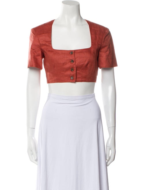 Matthew Bruch Linen Square Neckline Crop Top