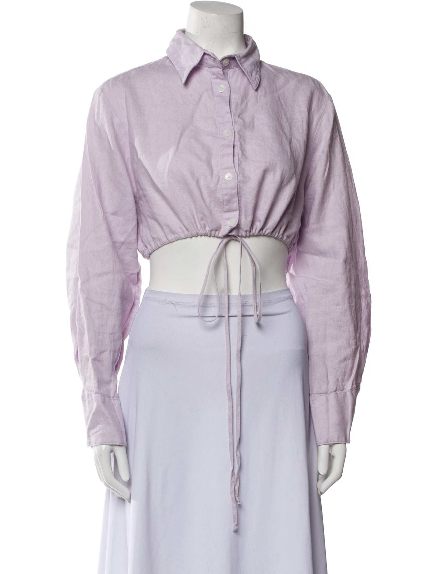 Matthew Bruch Linen Long Sleeve Crop Top