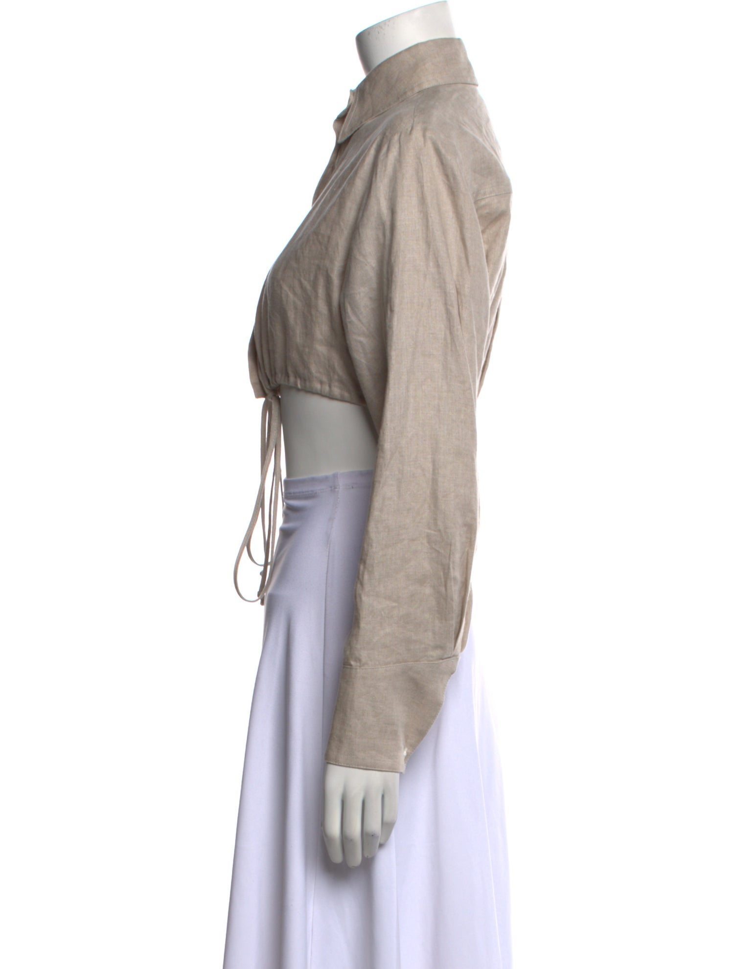 Matthew Bruch Linen Long Sleeve Crop Top