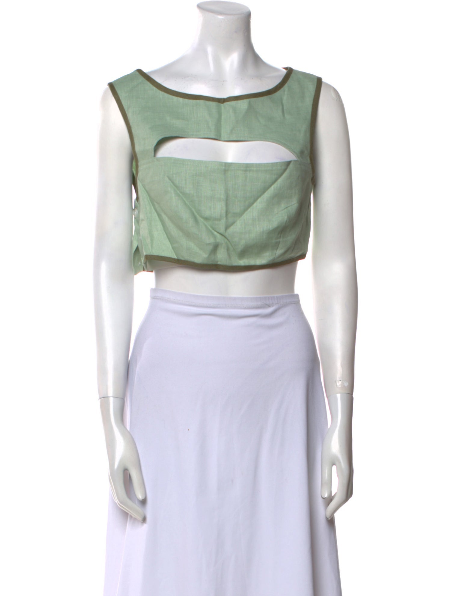 Matthew Bruch Linen Scoop Neck Crop Top