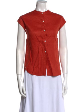 Matthew Bruch Mock Neck Short Sleeve Button-Up Top