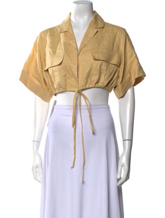 Matthew Bruch Linen Short Sleeve Crop Top