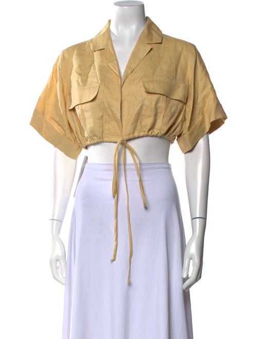 Matthew Bruch Linen Short Sleeve Crop Top