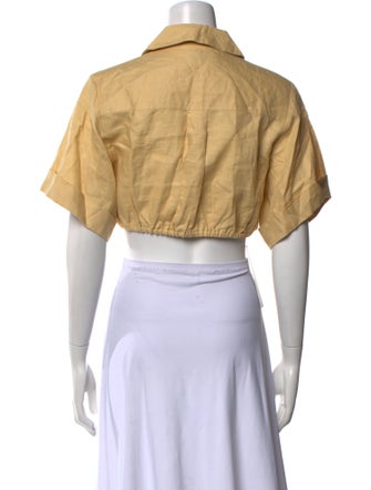 Matthew Bruch Linen Short Sleeve Crop Top