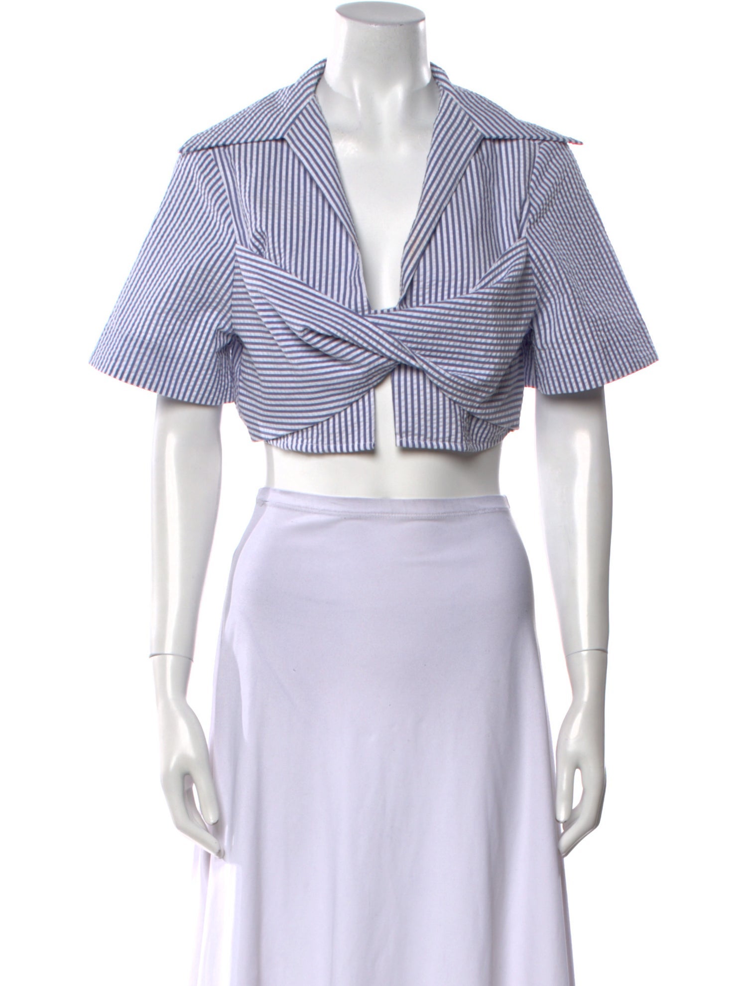 Matthew Bruch Striped Short Sleeve Crop Top