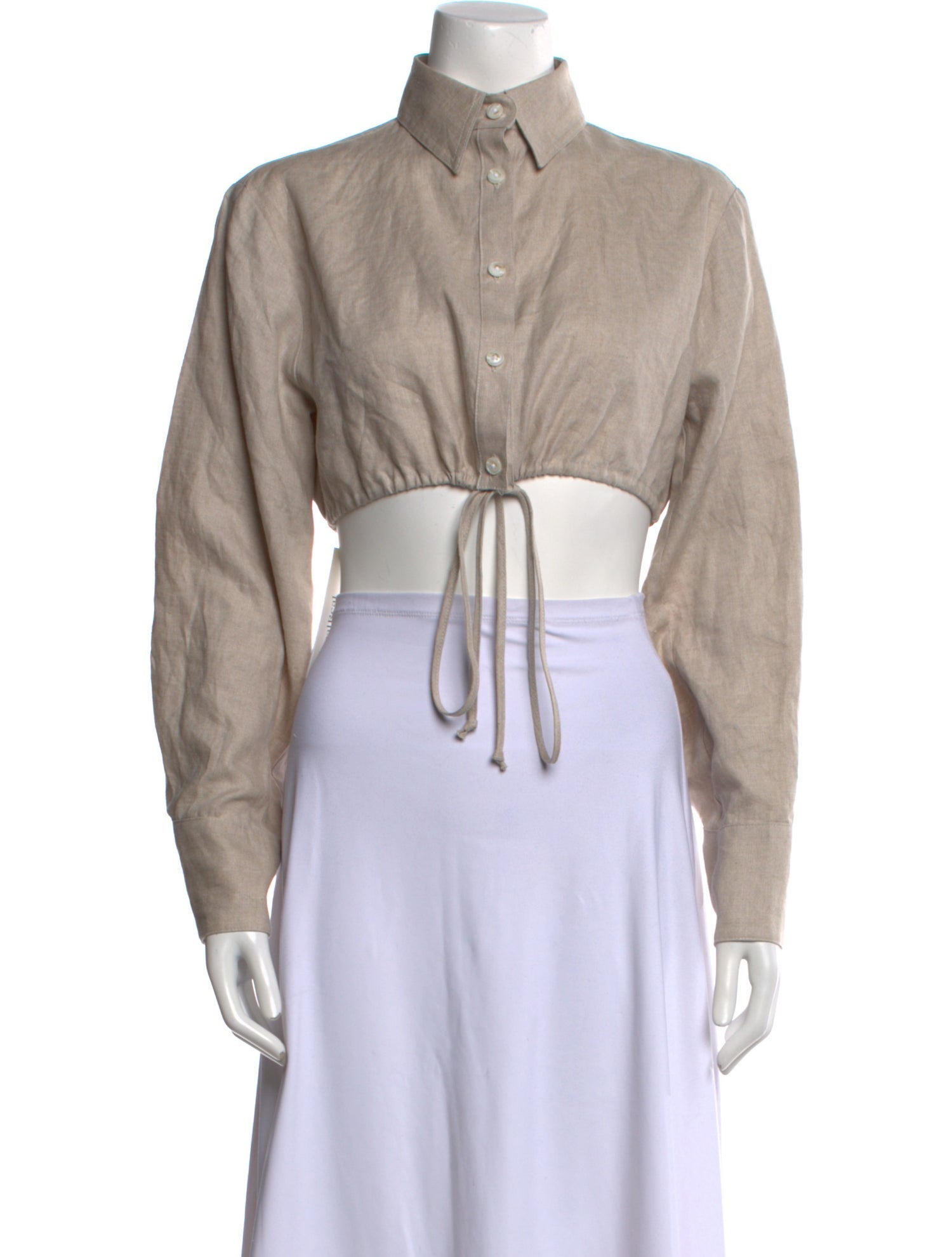 Matthew Bruch Linen Long Sleeve Crop Top