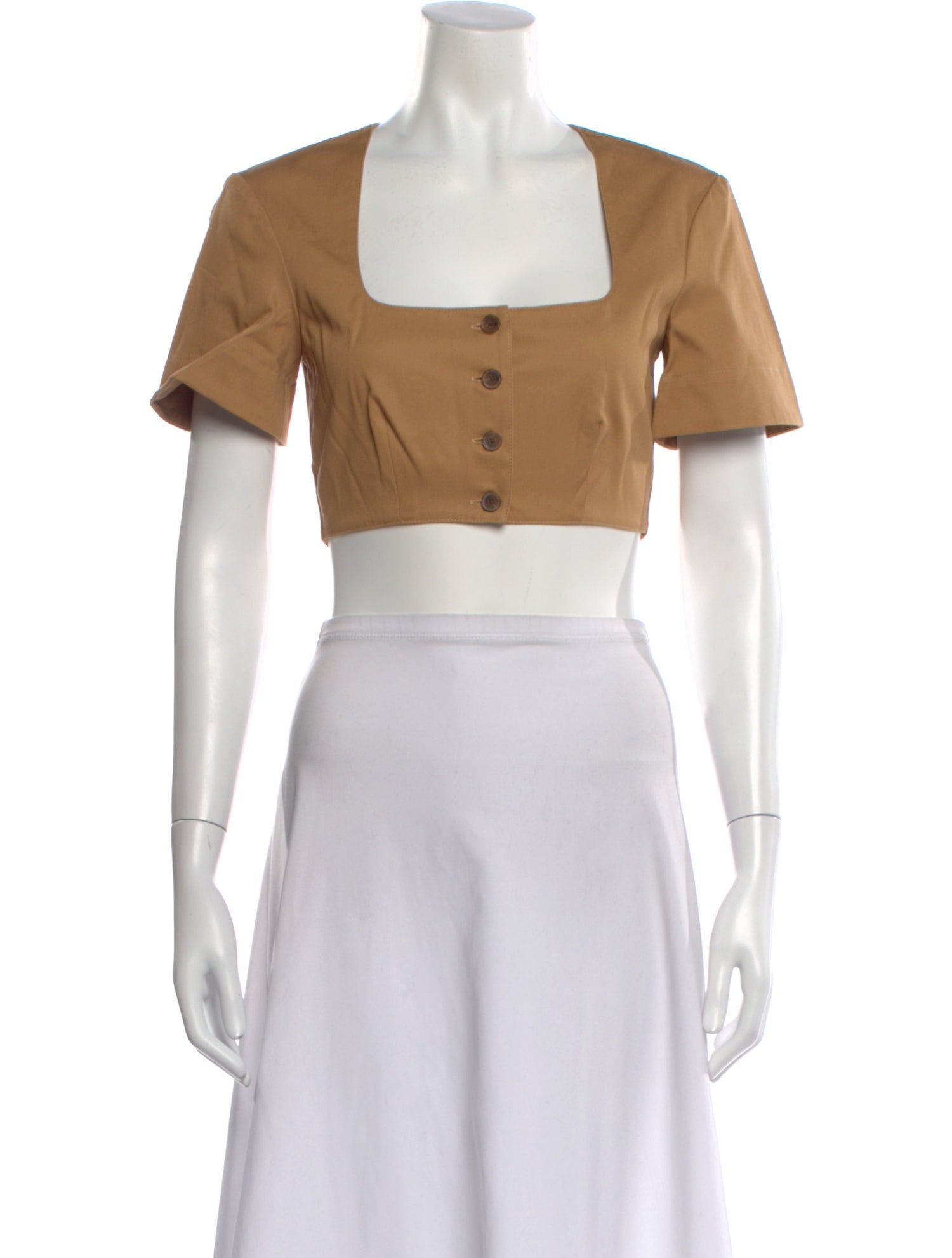 Matthew Bruch Square Neckline Short Sleeve Crop Top