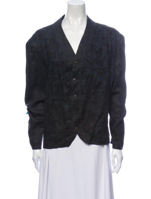 Matsuda Linen Patterned Blazer Green