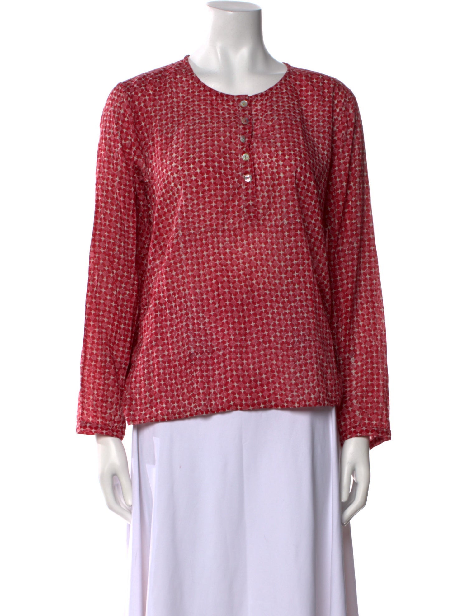 Matta Plaid Print Crew Neck Blouse