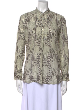 Matta Animal Print Mock Neck Button-Up Top