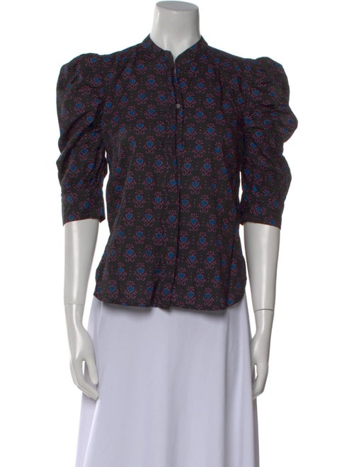 Matta Floral Print Mock Neck Button-Up Top