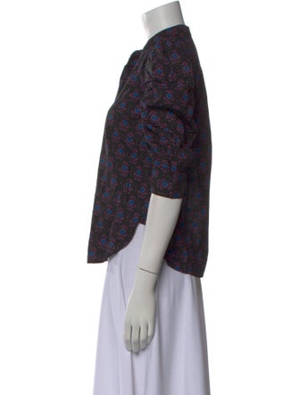 Matta Floral Print Mock Neck Button-Up Top