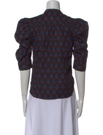 Matta Floral Print Mock Neck Button-Up Top