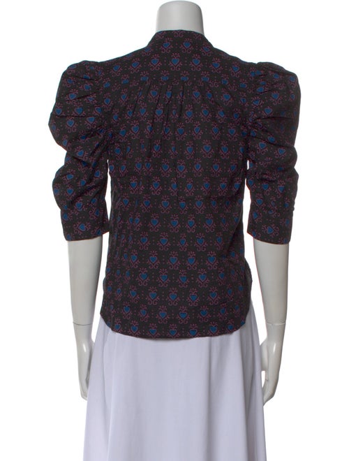 Matta Floral Print Mock Neck Button-Up Top