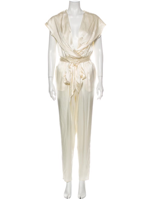 Miguelina Silk Plunge Neckline Jumpsuit w/ Tags Wh