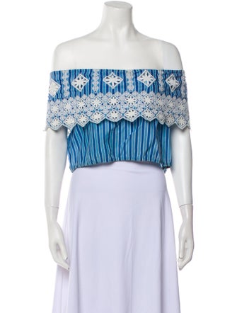 Miguelina Striped Off-The-Shoulder Crop Top