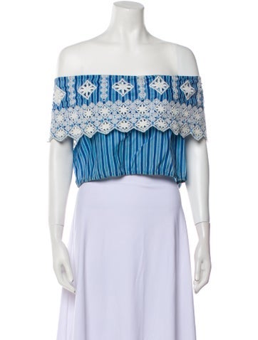 Miguelina Tops Striped Off-The-Shoulder Crop Top L