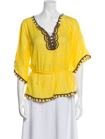 Miguelina V-Neck Three-Quarter Sleeve Blouse