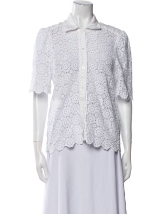 Miguelina Linen Lace Pattern Button-Up Top