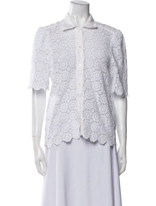 Miguelina Linen Lace Pattern Button-Up Top